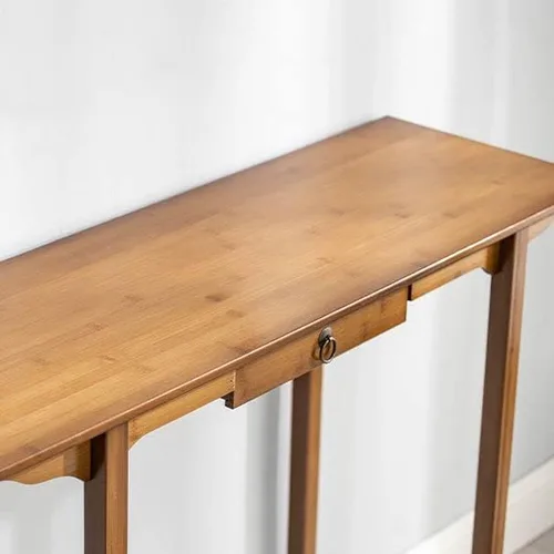 Vista 6 de Mesa consola, mesa de consola moderna de mediados de siglo, rectangular, color marrón oscuro, mesa de pasillo, mesa de sofá para entrada, pasillo