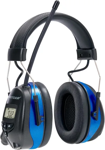 Vista 11 de Cascos protectores de oídos PROTEAR con radio AM/FM, auriculares con reducción de ruido de 25dB, orejeras de seguridad con pantalla digital