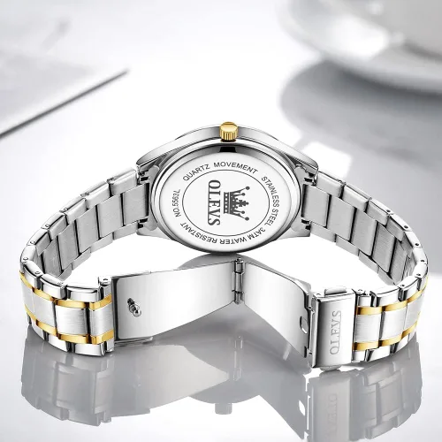 Vista 9 de OLEVS Reloj de acero inoxidable para mujer, estilo vintage, dorado, plateado, de dos tonos, analógico, de cuarzo, casual, impermeable