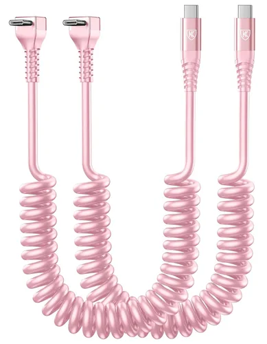 Vista 10 de Cable USB A a USB C de 90 grados, paquete de 2 cables USB tipo C en espiral de 3 pies para automóvil, cable de carga rápida USB-C compatible