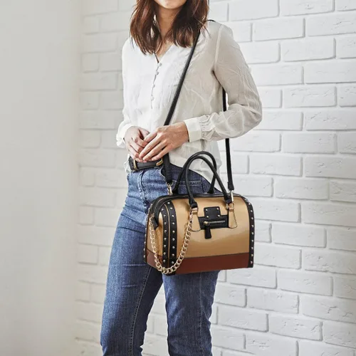 Vista 2 de Bolsas de mano de charol sintético brillante, asa superior, forma de barril, bolso de hombro para mujer