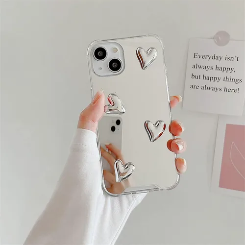 Vista 2 de Funda para iPhone 11, flexible, lindo corazón, silicona suave, transparente, espejo de maquillaje para mujeres y niñas, a prueba de golpes