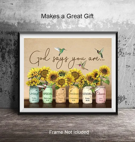 Vista 5 de Dios dice que eres arte de pared – Afirmaciones cristianas – Regalos de aliento religioso para mujeres – Inspirador, Salmos, versículos