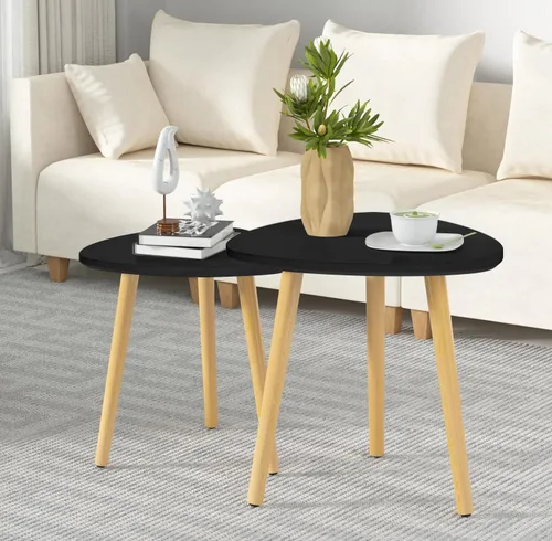Vista 6 de Lifetime Home - Juego de 2 mesas semianidables modernas con patas de madera, mesa auxiliar triangular para sala de estar, dormitorio, apartamento