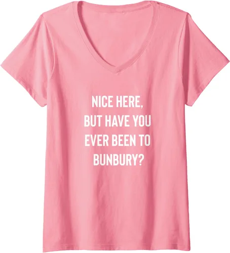 Vista 11 de Camiseta con cuello en V Nice Here But Have You Ever Been To Bunbury, Negro