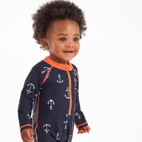 Vista 2 de Gerber Traje de baño de protección solar de manga larga para bebés y niños pequeños Azul (Blue Anchor)