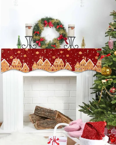 Vista 4 de Bufanda de mantel de Navidad de 60 x 17 pulgadas, cubierta de mantel de chimenea con deliciosas galletas rojas de Candy House para chimenea, bufanda