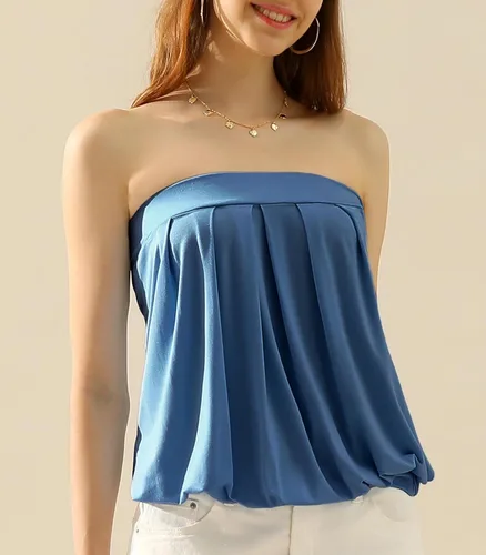 Vista 5 de DOUBLJU - Top de tubo elástico plisado natural para mujer con banda elástica con talla grande