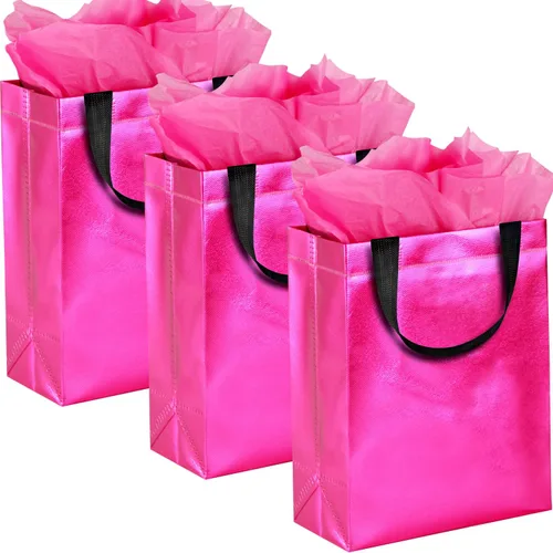 Vista 8 de GITMIWS Bolsas de regalo brillantes de 13 pulgadas con pañuelos, juego de 18 bolsas reutilizables de colores mixtos, tamaño grande, ideal como bolsa