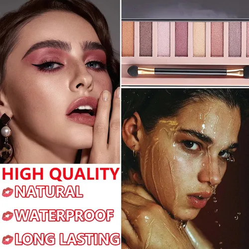 Vista 4 de Paleta de sombras de ojos desnudas de 12 colores, paleta de sombra de ojos con purpurina brillante, paleta de sombra de ojos ahumada natural