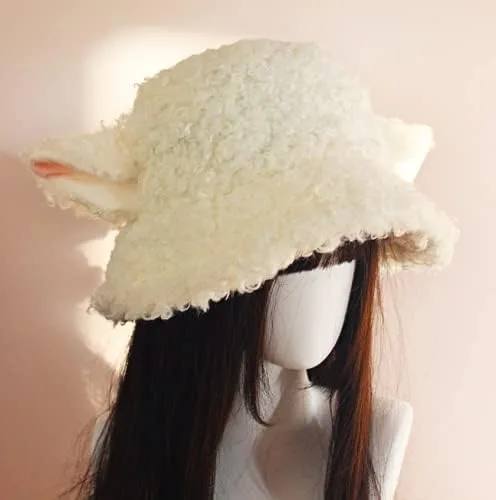 Vista 2 de Lolita - Gorro de lana de cordero con diseño de oveja bereber con forro polar divertido para pescador, para invierno, para mujeres y niñas