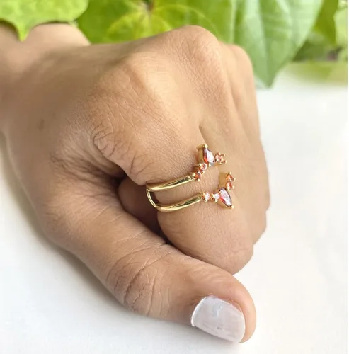 Vista 6 de Anillo de compromiso con forma de corona de granate rojo para mujer, anillo de compromiso con acabado de oro de 14 quilates