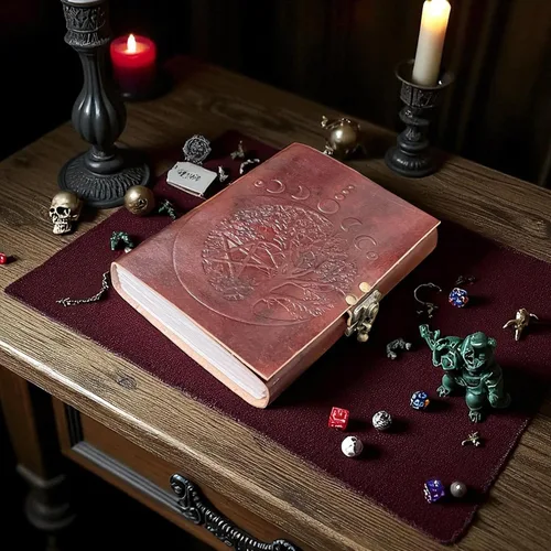 Vista 2 de Leather Journal with Moon Phase & Tree of Life Embossed Design – Vintage Notebook with Handmade Paper Grimoire, Spell Book, Wiccan Diary, Travel