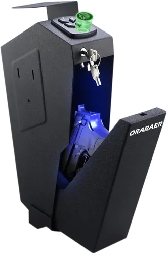 Vista 8 de Caja fuerte para armas, caja fuerte biométrica deslizante para pistola de mano, 4 formas de desbloqueo con huella digital, acceso por clave, código