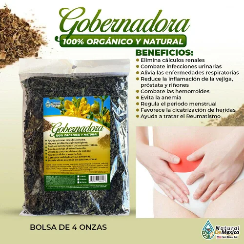 Vista 2 de Gobernadora Té Mexicano de Hierbas 4 oz-113g. Chaparral Hoja Vejiga Soporte Vejiga
