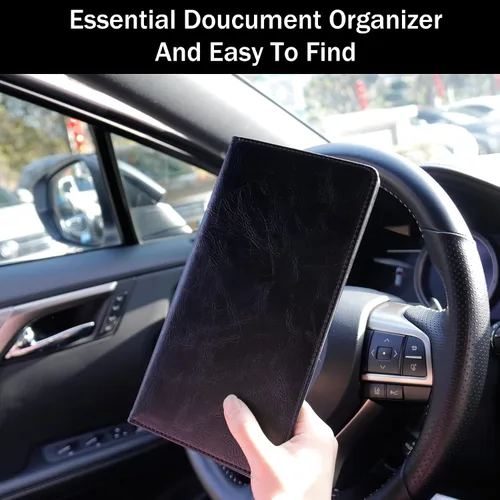 Vista 5 de UYYE Soporte para registro y seguro de auto – Organizador de guantera de piel sintética para vehículos, estuche para accesorios interiores de Negro