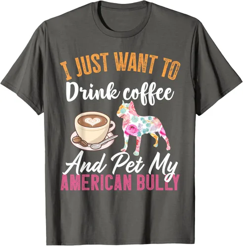Vista 32 de I Just Want to Drink Coffee and Pet My American Bully Camiseta, Negro, S