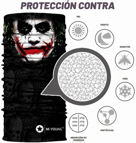 Vista 2 de Máscara de calavera, pañuelo para el cuello, gorro, bufanda mágica, diadema para protección de polvo, sol y viento My002