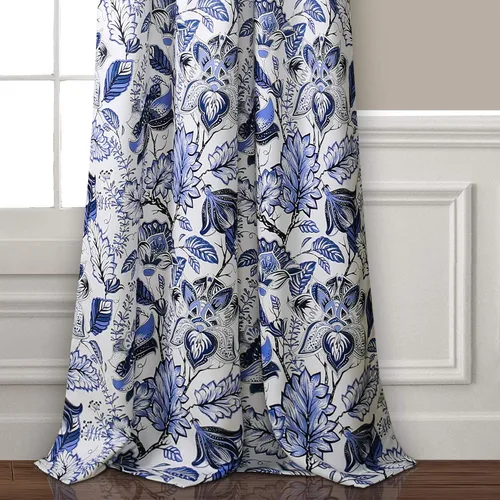 Vista 4 de Lush Decor, Blue Cynthia - Juego de cortinas de oscurecimiento jacobeas para sala, comedor, dormitorio, 108 pulgadas de largo, par de paneles Azul