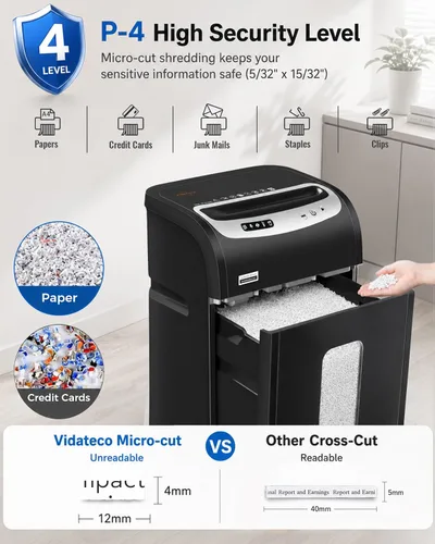 Vista 4 de VidaTeco - Trituradora de papel de microcorte de 18 hojas para oficina