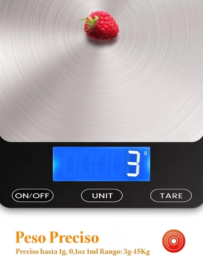 Vista 4 de Báscula de alimentos - Báscula de cocina digital de 33 libras para gramos y onzas de alimentos, recargable, acero inoxidable 304, baterías y carga
