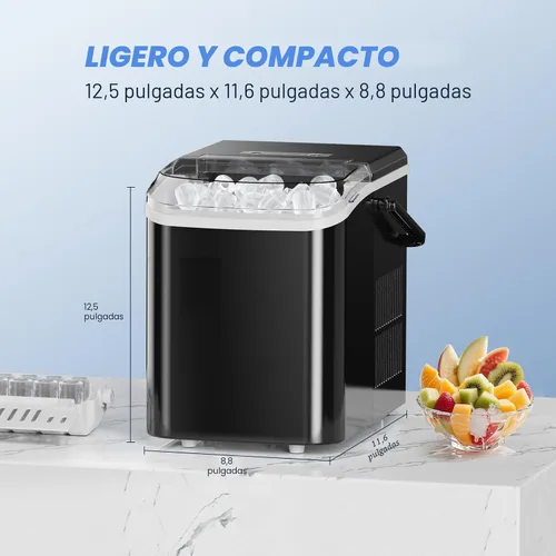 Vista 4 de NEWBULIG Encimera para hacer hielo con asa, máquina de hielo portátil, 9 cubos de hielo en 6 minutos, 26 libras en 24 horas, limpieza automática