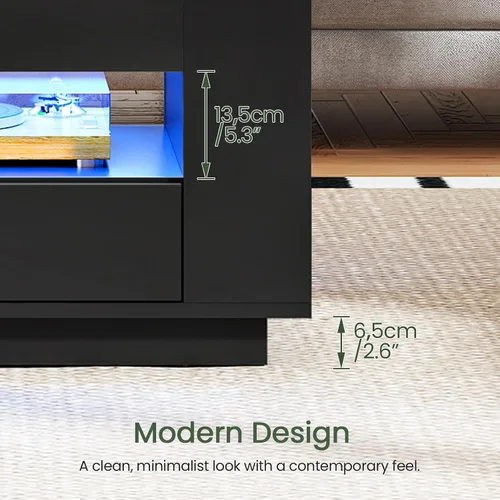 Vista 7 de CHOEZON Mesa auxiliar elevable de 40 pulgadas con 2 cajones, luces LED y almacenamiento, mesa central multiusos 4 en 1 con base flotante, para sala