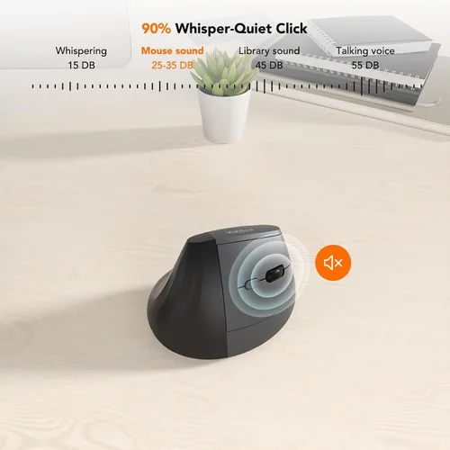 Vista 6 de KYSONA Ratón Inalámbrico Ergonómico, Ratón Vertical, Ratón Ergonómico Bluetooth, Clic Silencioso, DPI Ajustable en 5 Niveles