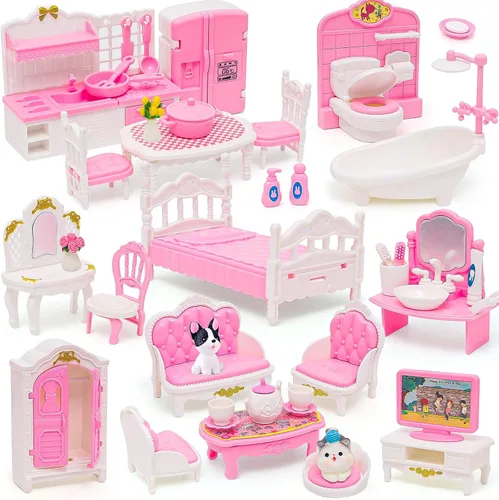 Vista 8 de HAPGFS Muebles Mini de Casa de Muñecas, Set de 45 Piezas de Muebles para Casa de Muñecas, Accesorios para Juego Simulado, Dormitorio, Sala de Estar