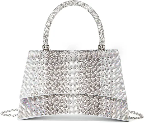 Vista 11 de Bolso de mano con strass para mujer, bandolera brillante y bolsos para boda, fiesta, noche, bolso cruzado