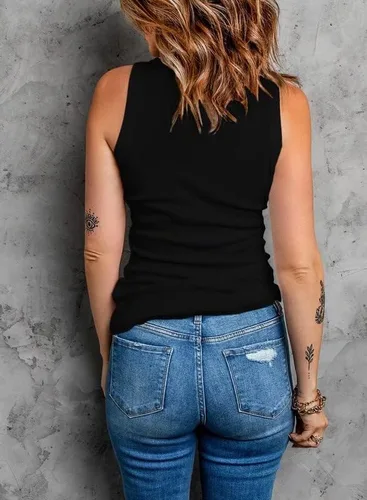 Vista 2 de Dokotoo - Camiseta ajustada sin mangas para mujer, tirantes anchos, escote bajo, con ribetes, deportiva, para entrenamiento