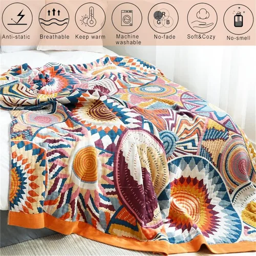 Vista 90 de MSGKV - Manta bohemia/primaveral de algodón para sofá y sala de estar, de gasa acogedora, de 50 x 60 pulgadas 50"x60" Cotton Throw, Woven Bird