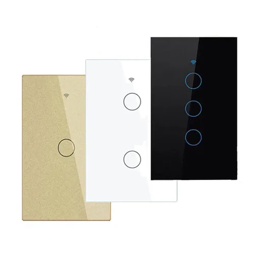 Vista 2 de Tuya WiFi Smart Wall Light Switch Pantalla de cristal Panel de sensor táctil Control eléctrico inalámbrico por control de voz Negro 1 banda