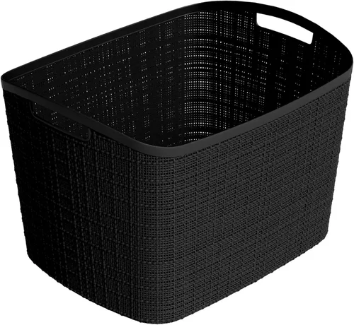 Vista 19 de Curver Juego de 6 cestas decorativas de plástico de yute mediano de 12 litros, para organización y almacenamiento, contenedores perfectos para Negro