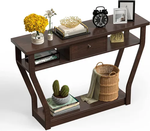 Vista 10 de WATERJOY Mesa de entrada de madera de 47 pulgadas con cajón y estante, mesas decorativas para sala de estar y pasillo