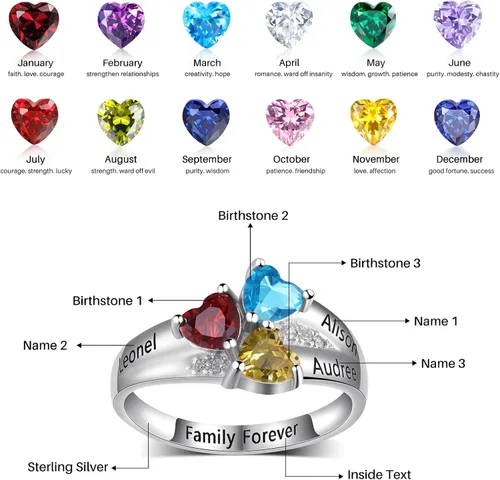 Vista 2 de Anillo personalizado para la madre para mamá, anillo de 3 piedras de nacimiento personalizado para madre, hija, familia, día de la madre, anillos