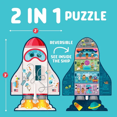 Vista 2 de Chuckle & Roar Rompecabezas de piso de dinosaurio, rompecabezas para niños de 4 a 6 años, 50 piezas Nave espacial