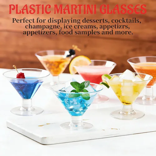 Vista 4 de Zezzxu Paquete de 40 Vasos de Martini de Plástico de 5 Oz Vasos de Cóctel Desechables, Mini Tazas de Postre con Cucharas Perfectas para Otoño