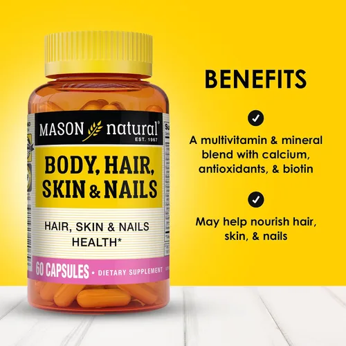 Vista 2 de MASON NATURAL Suplemento de belleza prémium para cabello, piel y uñas, con biotina y vitaminas A, C, E y complejo B, 60 cápsulas