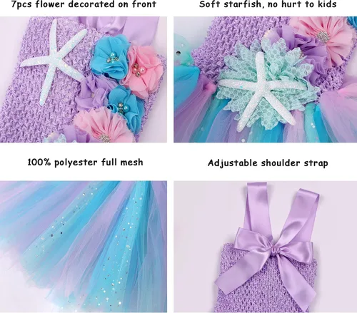 Vista 5 de Davsolly Little Girls Mermaid Costume Mermaid Birthday Dress for Halloween Cosplay Party Dress Up with Mermaid Shell Headband
