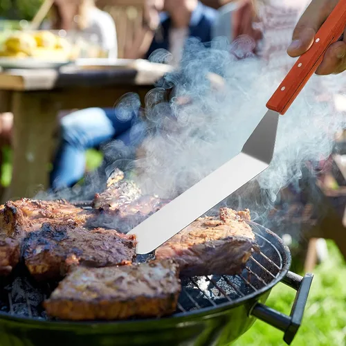 Vista 6 de 2 espátulas de parrilla extralargas para barbacoa y parrilla, accesorios de acero inoxidable para parrilla, espátula ranurada y espátula de cocina