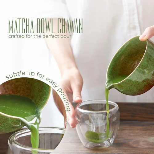 Vista 3 de SOLACEA Juego completo de batidor de matcha: cuenco de matcha con boquilla, juego de matcha y soporte de cerámica con cuchara de matcha de bambú
