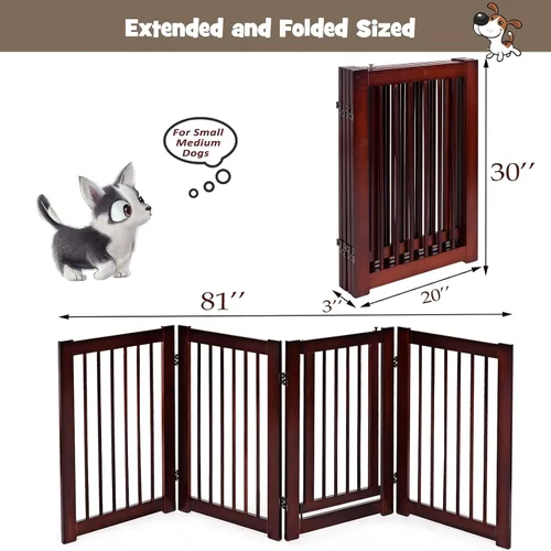 Vista 5 de Puerta alta para perros con puerta, 4 paneles de 30 pulgadas de alto, corral de madera para cachorros, puertas independientes para mascotas, recinto