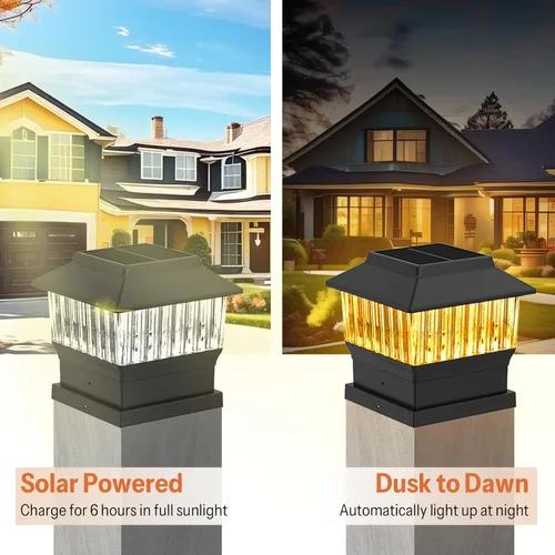 Vista 4 de Paquete de 6 luces solares para tapa de poste – Moderno #2: se adapta a postes de vinilo 4 x 4 y madera de 5 x 5 pulgadas, ahorro a granel