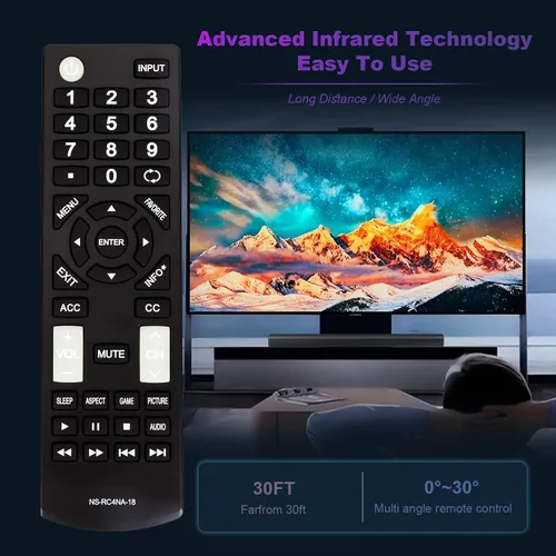 Vista 2 de Universal NS-RC4NA-18 NSRC4NA18 - Remoto de repuesto compatible con todos los televisores Insignia NS-55D510NA19 NS-22D510NA19 NS-40D510NA19