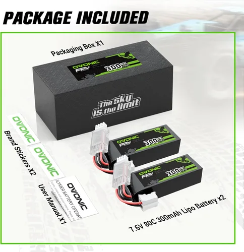 Vista 6 de OVONIC Batería Lipo de 7.6V 80C 300mAh 2S con enchufe JST [1 paquete que incluye 2 baterías]
