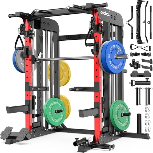 Vista 14 de pooboo Máquina Smith Power Cage con sistema de cable para sentadillas