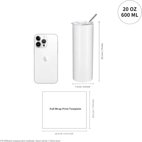 Vista 2 de PYD Life Paquete de 10 Vasos Tumblers de Sublimación a Granel en Blanco de 20 OZ Delgados Blancos de Acero Inoxidable con Pajita y Tapa para Taza