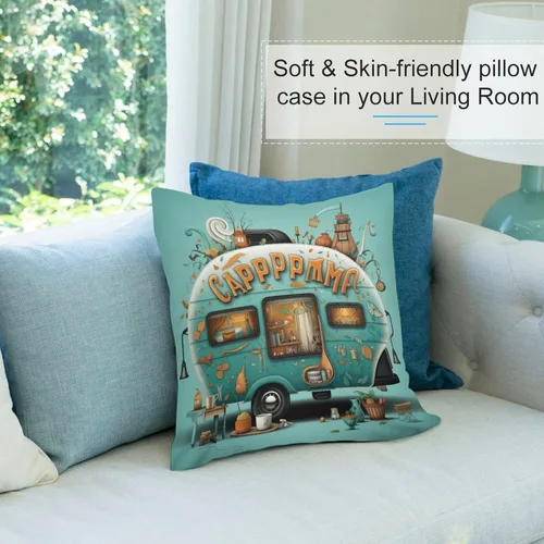 Vista 8 de Fundas de almohada estilo campista con diseño de casa rural, estilo campista, estilo vintage, cuadrada, para sofá, sala de estar, dormitorio