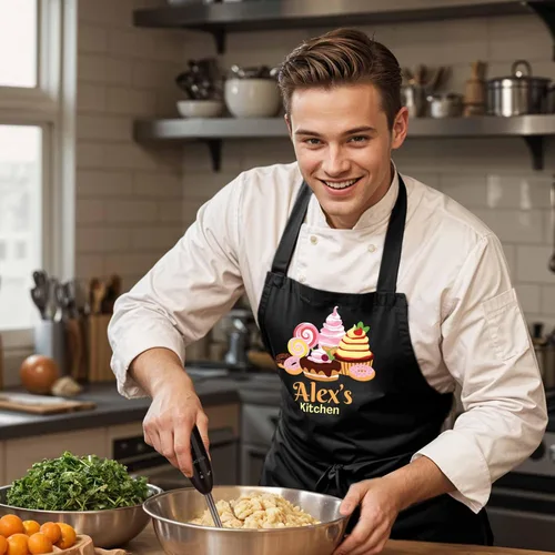 Vista 2 de Delantal de hornear personalizado con nombre personalizado, delantal de cocina personalizado, regalo del día de la madre para mamá, regalos de arte